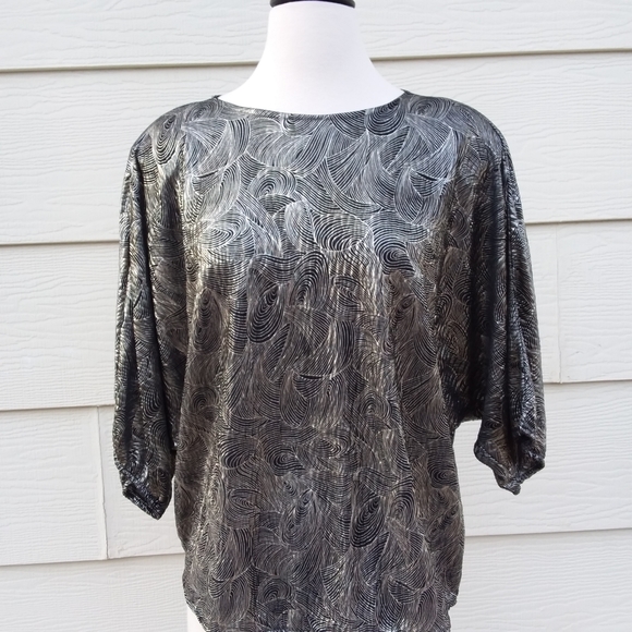 Vintage Black & Gold Jeri Marque Blouse M - Picture 12 of 12